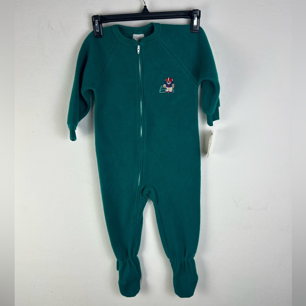 Vintage Carter’s Toddler 3T Fleece Footed Sleeper Teal Zip Up NWT Rare 90s
